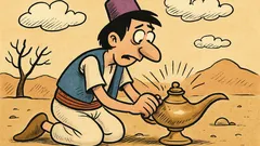 Vtip: Aladin tri dni šúchal lampu...