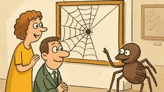 Vtip: Mucha obdivuje v galérii pavučinu