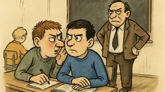 Vtip: Počas písomky Jano pošepká susedovi...