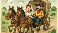 Vtip: Kovboj sa vezie s novomanželkou v kočiari