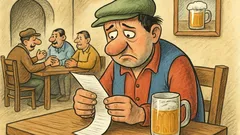 Vtip: Dežo si v krčme prezerá výplatnú pásku...