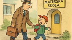 Vtip: Ocko vedie synčeka do škôlky...