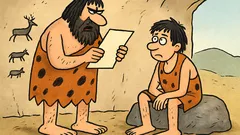 Vtip: Pračlovek si číta vysvedčenie syna